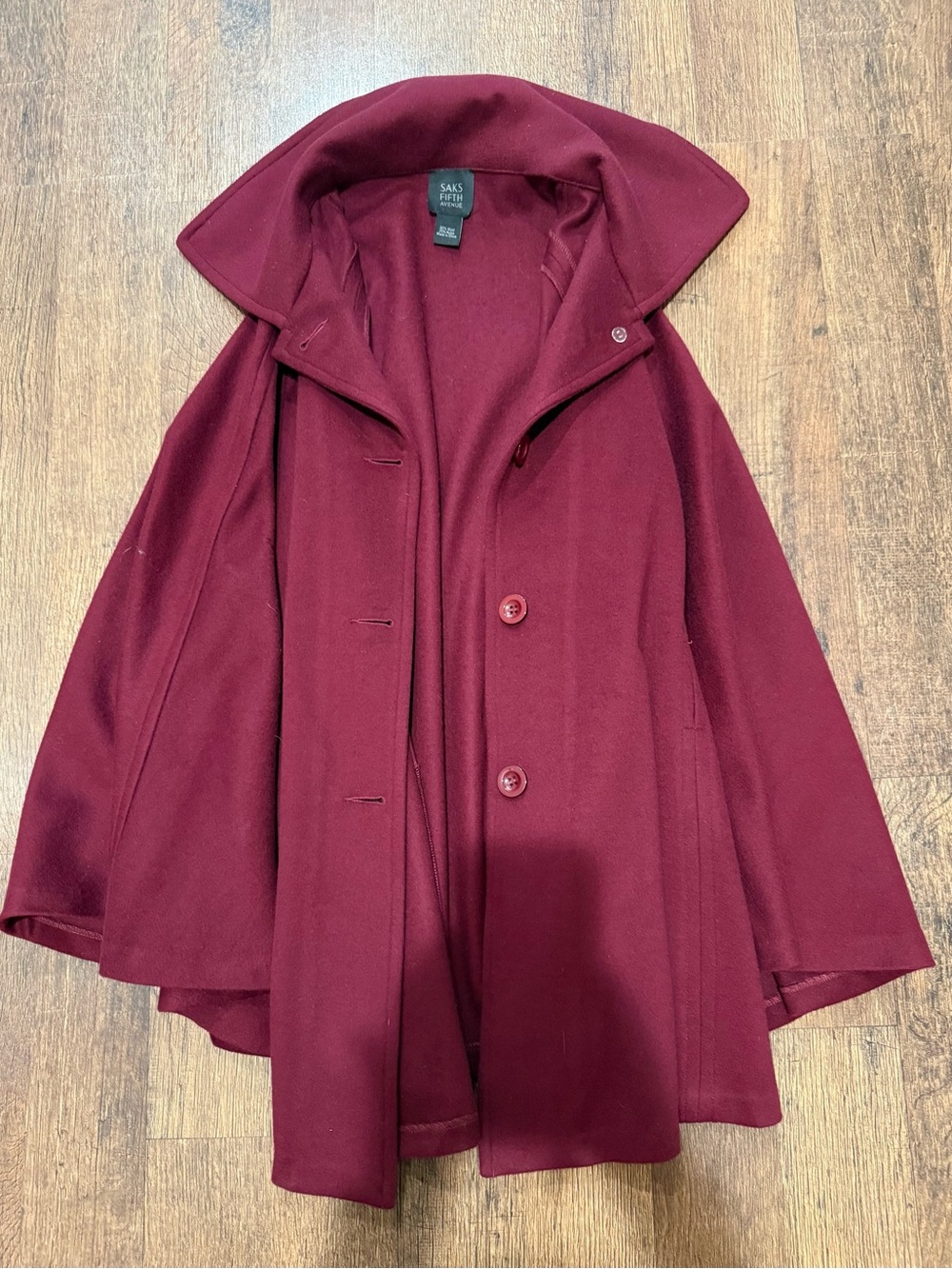 Saks Fifth Avenue Burgundy Button-Front Swing Coat